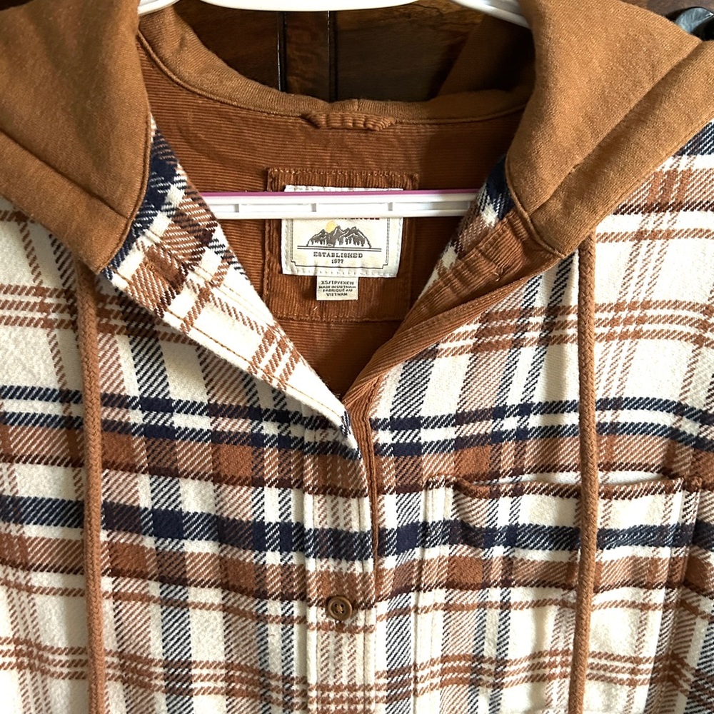 AE Women’s American Eagle Hooded Flannel Button Down Shirt XS EUC - Picture 4 of 9